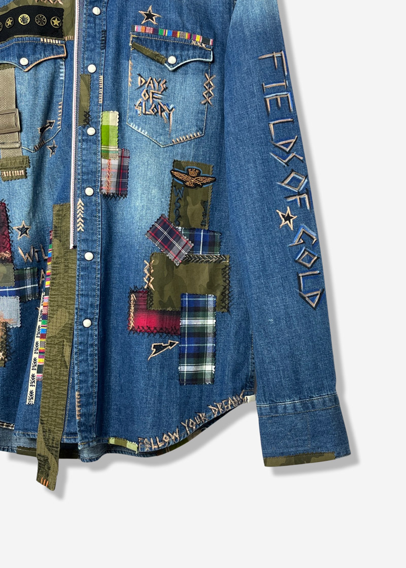 2 FIELDS MILITARY DETAIL WESTERN DENIM SHIRT